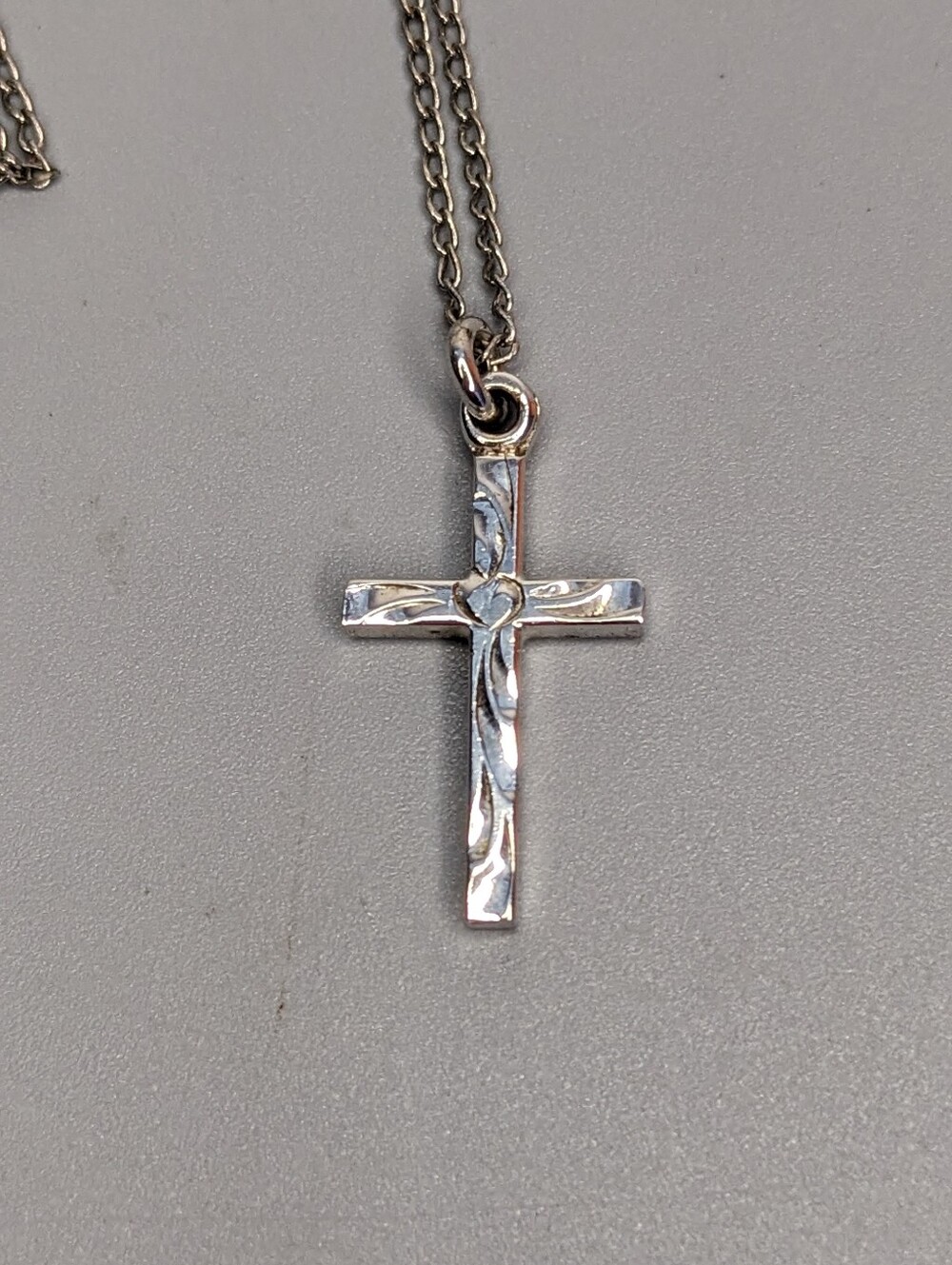 Sterling Silver Cross Necklace 18" Chain Religious Jewlery Stamped STER Vintage